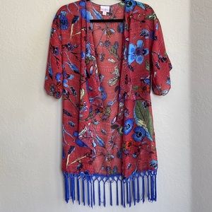 LuLaRoe S Small Women’s Monroe Kimono Fringe Cover Up Hawaiian Floral Tropical